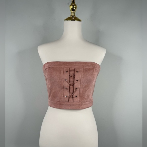 B x Runway Faux Suede Tube Crop Top - Picture 2 of 12